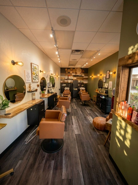 Good Vibes Salon station and plant-lined interior